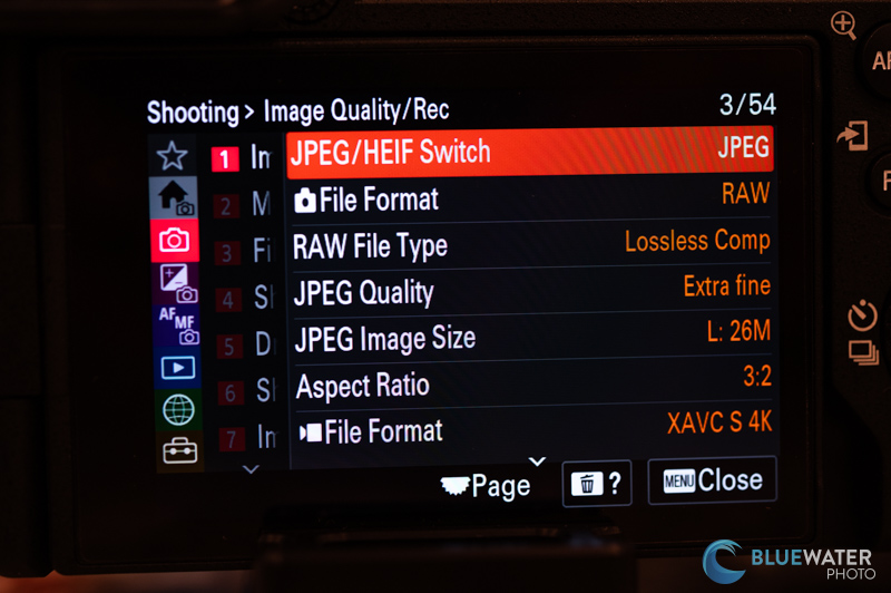 Sony a6700 menu settings
