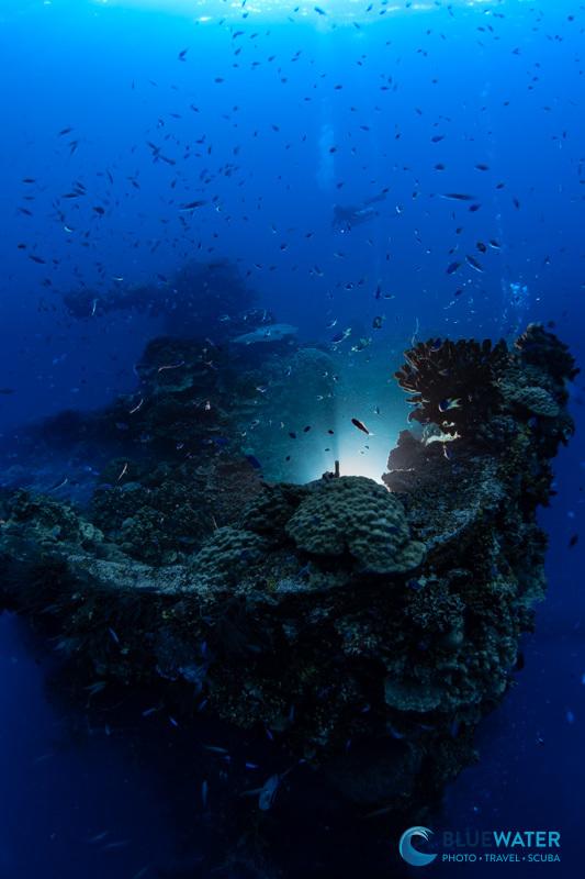 A cleverly placed strobe can make it seem like the bow of this world war II vessel is under attack
