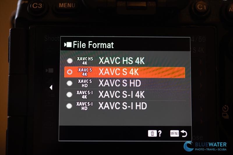 Sony a7V underwater video settings
